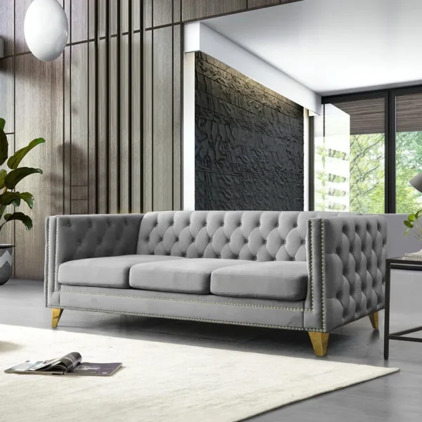 Modern Velvet 3-Seater Sofa