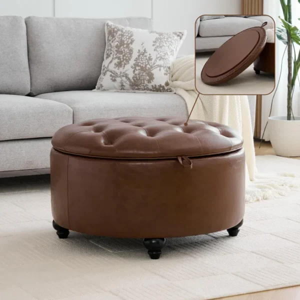 Tufted Leather Storage Ottoman